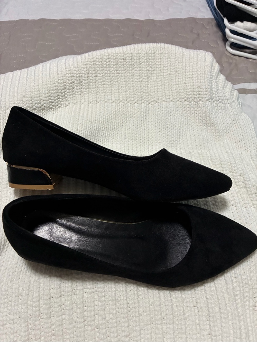 Classic Black Pointed Toe Flats with Gold Accent